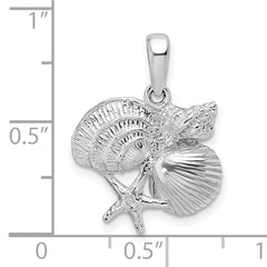 De-Ani Sterling Silver Rhodium-Plated Polished Shell Cluster Pendant