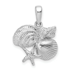 De-Ani Sterling Silver Rhodium-Plated Polished Shell Cluster Pendant