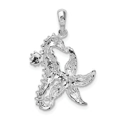 De-Ani Sterling Silver Rhodium-Plated Polished Starfish and Seahorse Pendant