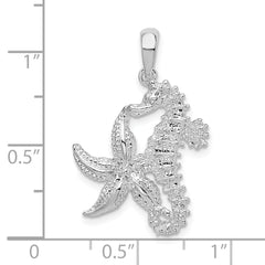 De-Ani Sterling Silver Rhodium-Plated Polished Starfish and Seahorse Pendant