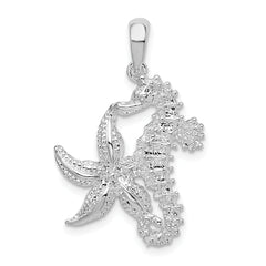 De-Ani Sterling Silver Rhodium-Plated Polished Starfish and Seahorse Pendant