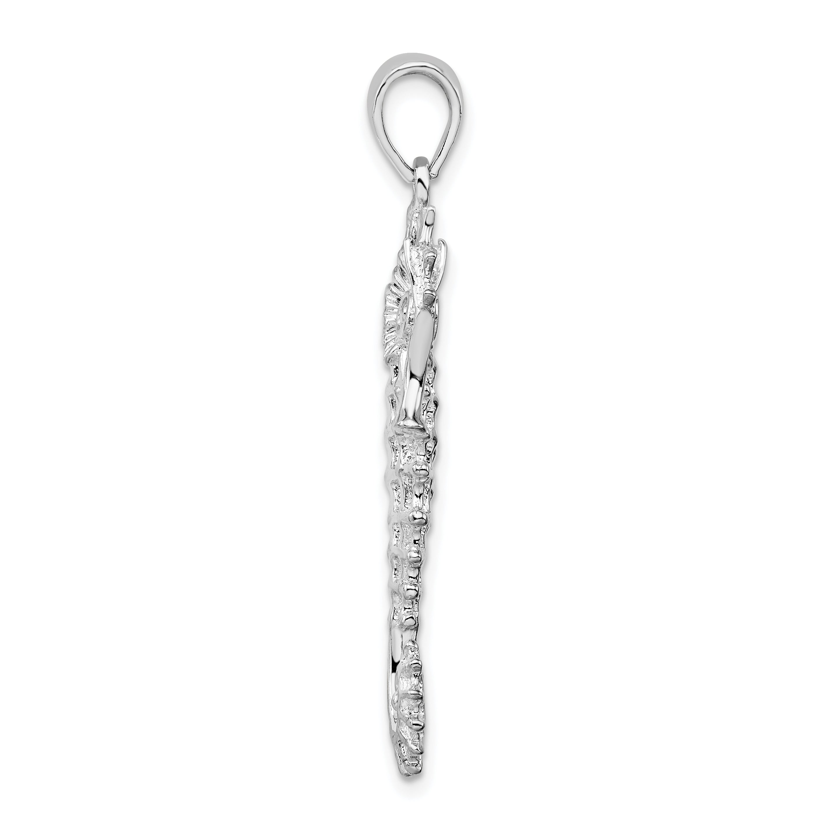 De-Ani Sterling Silver Rhodium-Plated Polished Textured 3D Seahorse Pendant