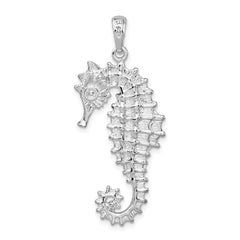 De-Ani Sterling Silver Rhodium-Plated Polished Textured 3D Seahorse Pendant