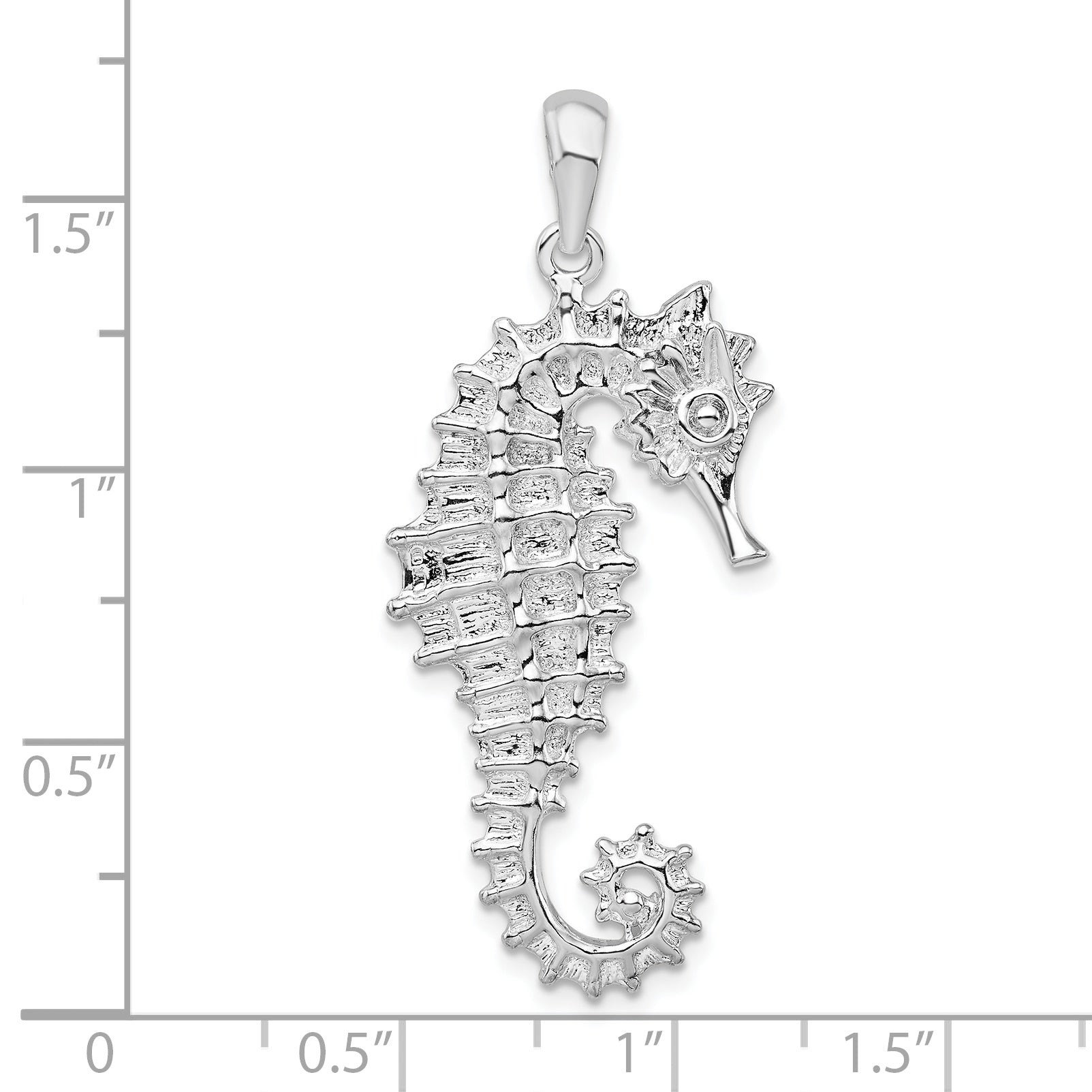 De-Ani Sterling Silver Rhodium-Plated Polished Textured 3D Seahorse Pendant