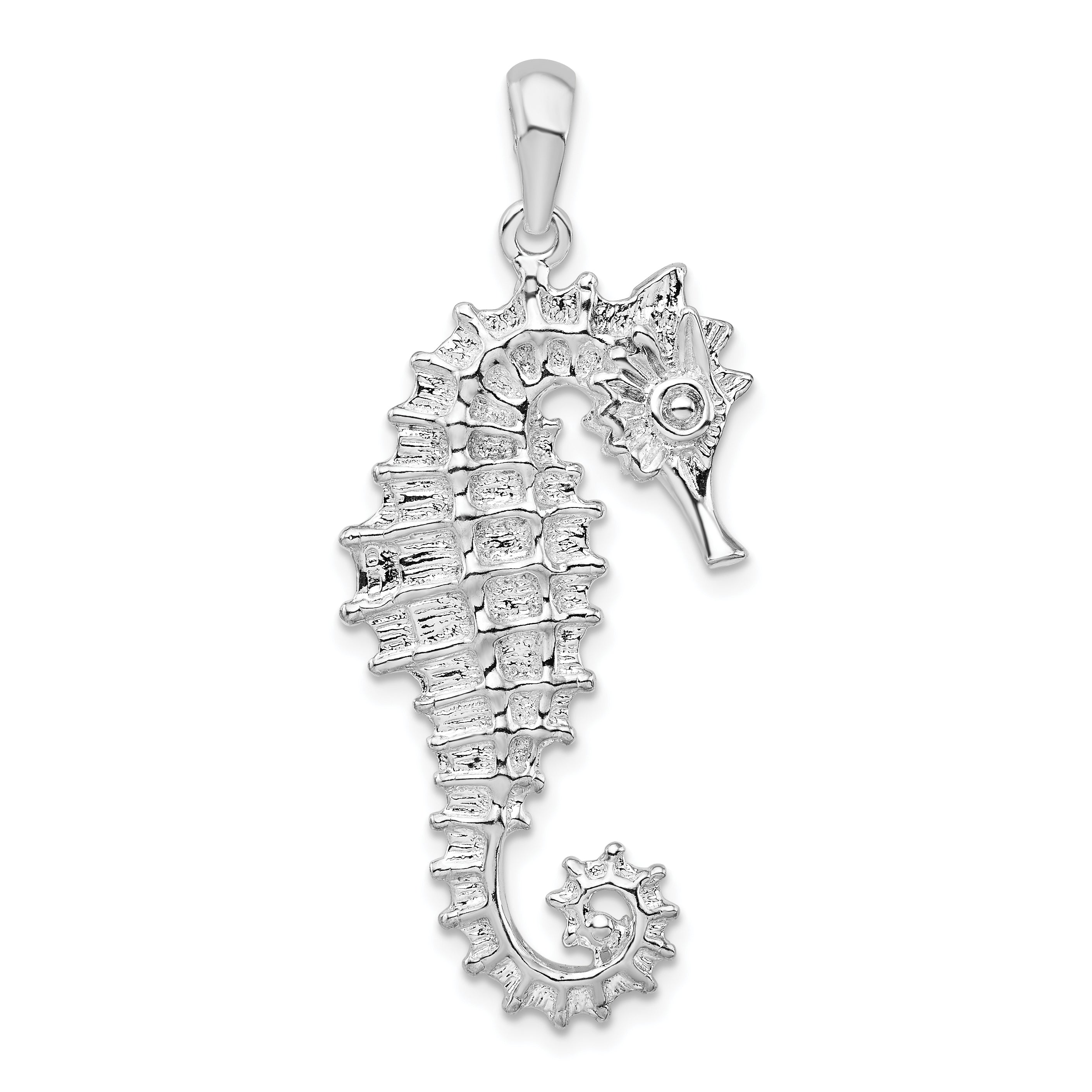 De-Ani Sterling Silver Rhodium-Plated Polished Textured 3D Seahorse Pendant