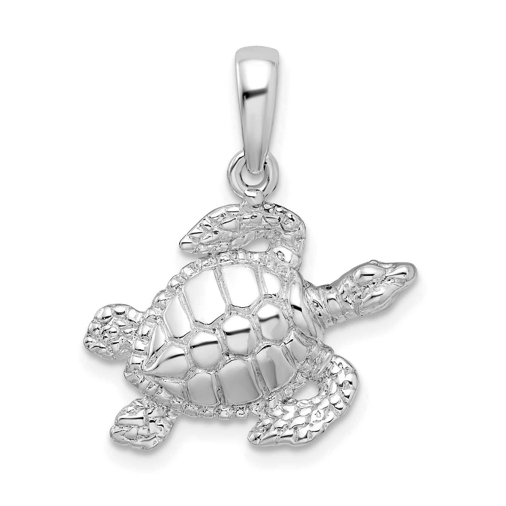 De-Ani Sterling Silver Rhodium-Plated Polished Large Sea Turtle Pendant