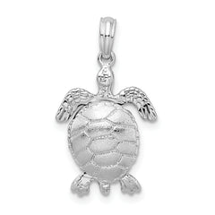 De-Ani Sterling Silver Polished 3D Moveable Sea Turtle Pendant