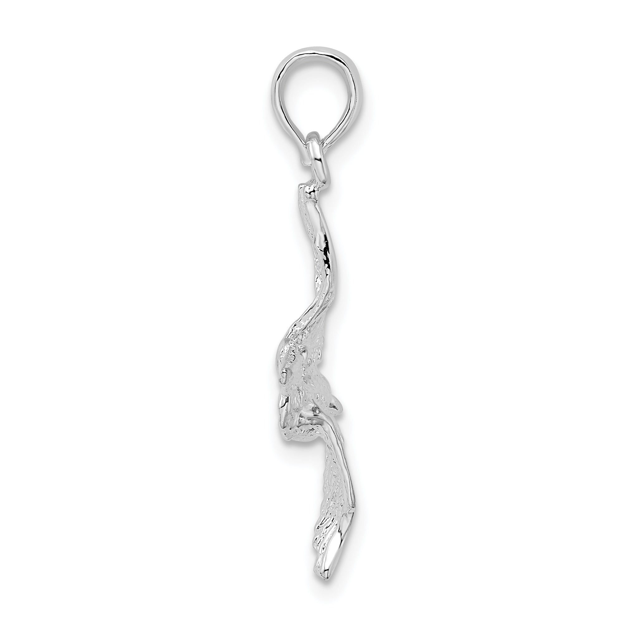 De-Ani Sterling Silver Rhodium-Plated Polished 3D Flying Pelican Pendant