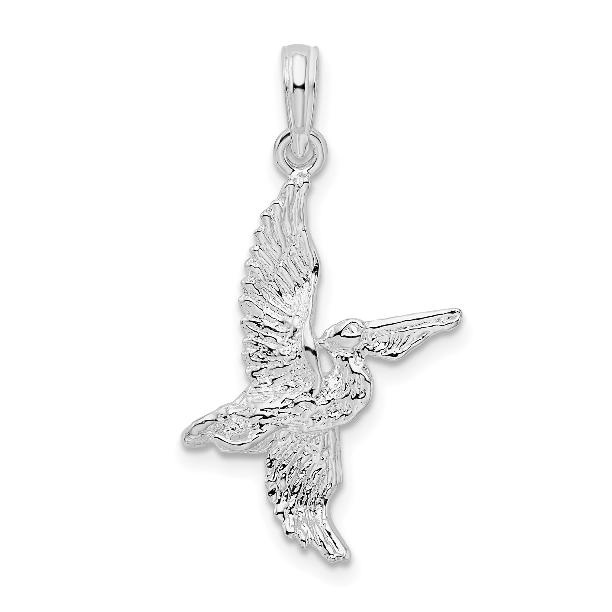 De-Ani Sterling Silver Rhodium-Plated Polished 3D Flying Pelican Pendant