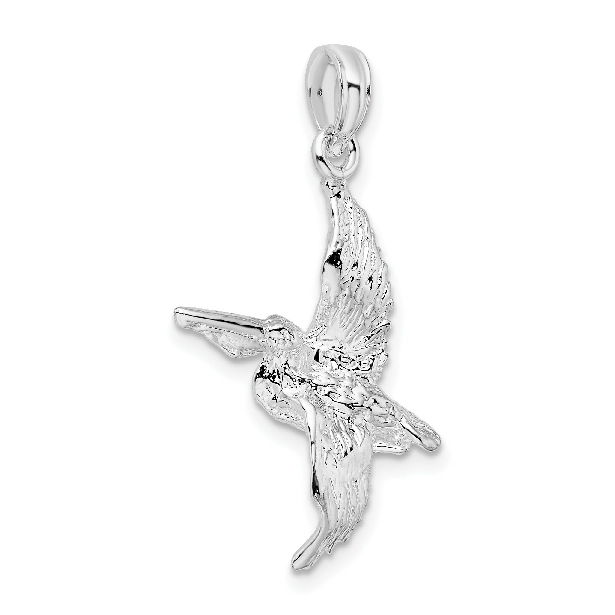 De-Ani Sterling Silver Rhodium-Plated Polished 3D Flying Pelican Pendant