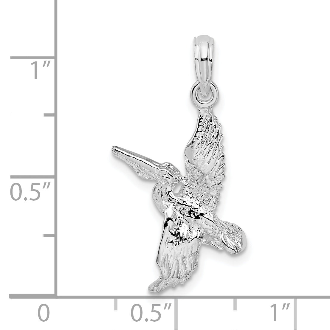 De-Ani Sterling Silver Rhodium-Plated Polished 3D Flying Pelican Pendant