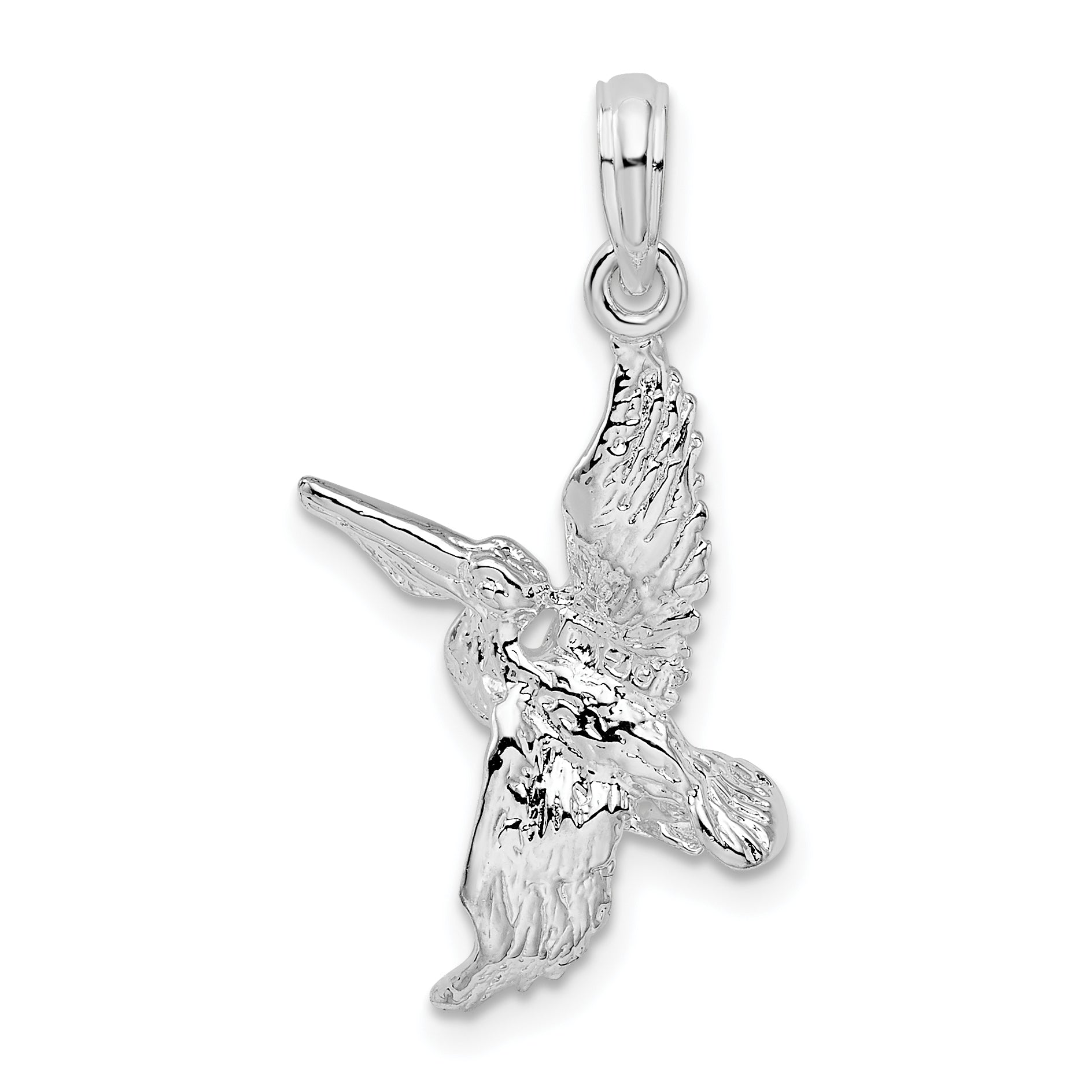 De-Ani Sterling Silver Rhodium-Plated Polished 3D Flying Pelican Pendant