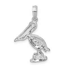 De-Ani Sterling Silver Rhodium-Plated Polished Standing Pelican Pendant