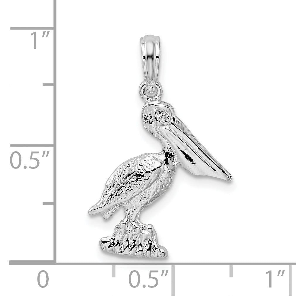 De-Ani Sterling Silver Rhodium-Plated Polished Standing Pelican Pendant