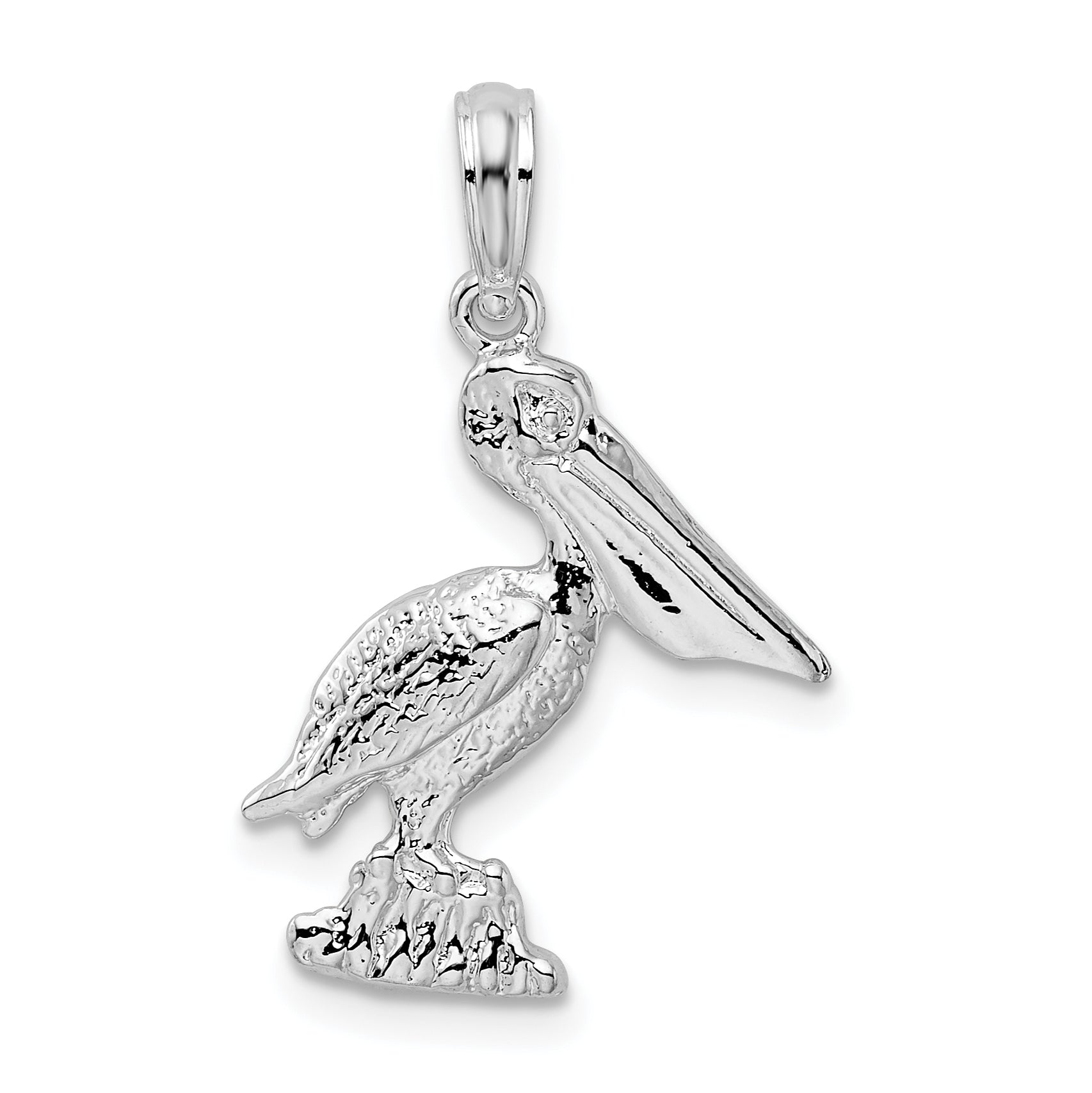 De-Ani Sterling Silver Rhodium-Plated Polished Standing Pelican Pendant