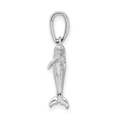 De-Ani Sterling Silver Rhodium-Plated Polished 3D Jumping Dolphin Pendant