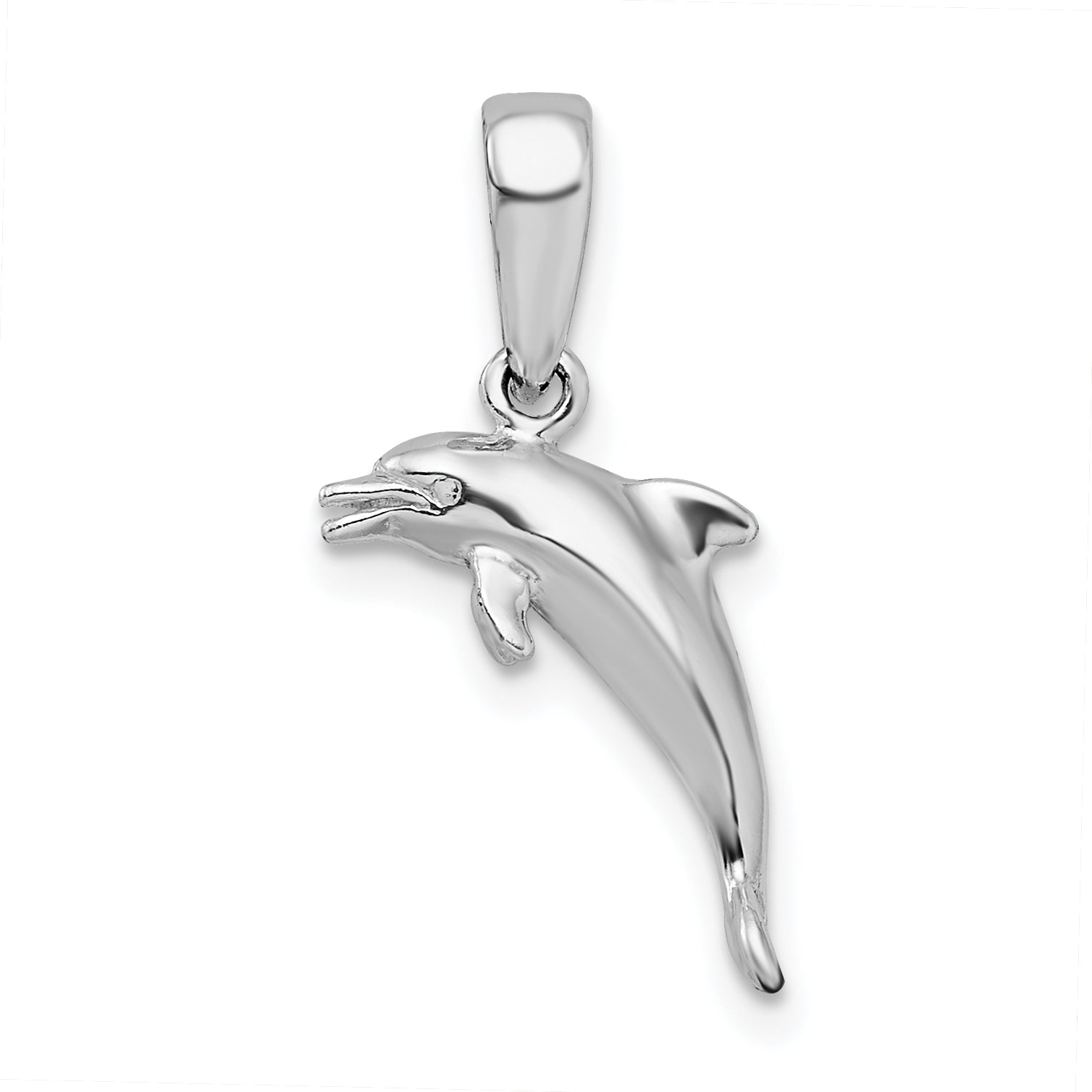 De-Ani Sterling Silver Rhodium-Plated Polished 3D Jumping Dolphin Pendant