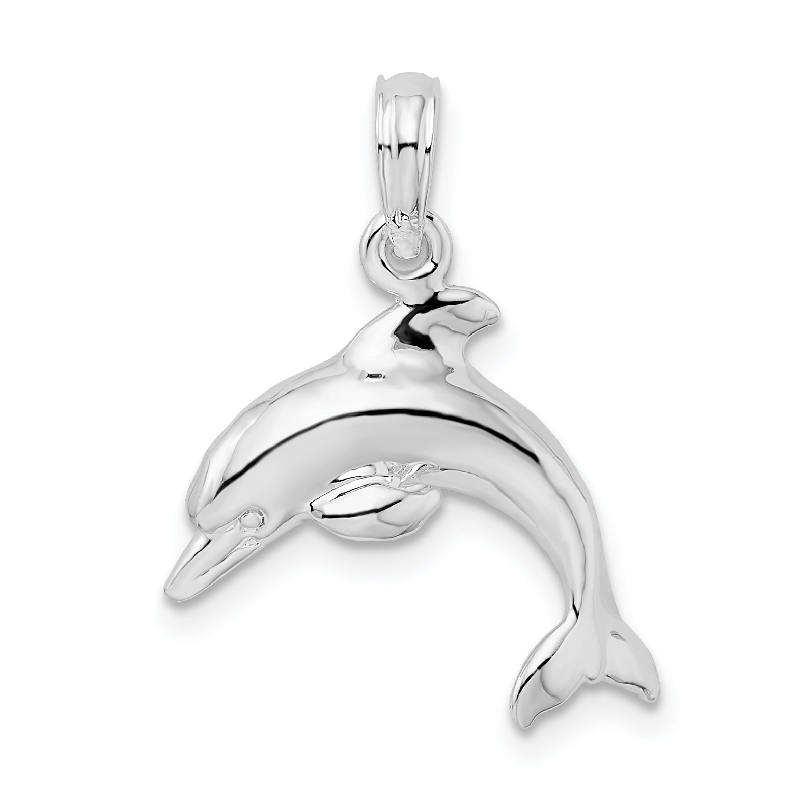 De-Ani Sterling Silver Rhodium-Plated Polished 3D Jumping Dolphin Pendant