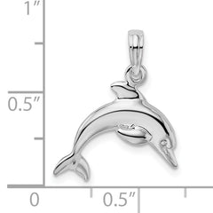 De-Ani Sterling Silver Rhodium-Plated Polished 3D Jumping Dolphin Pendant