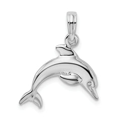 De-Ani Sterling Silver Rhodium-Plated Polished 3D Jumping Dolphin Pendant