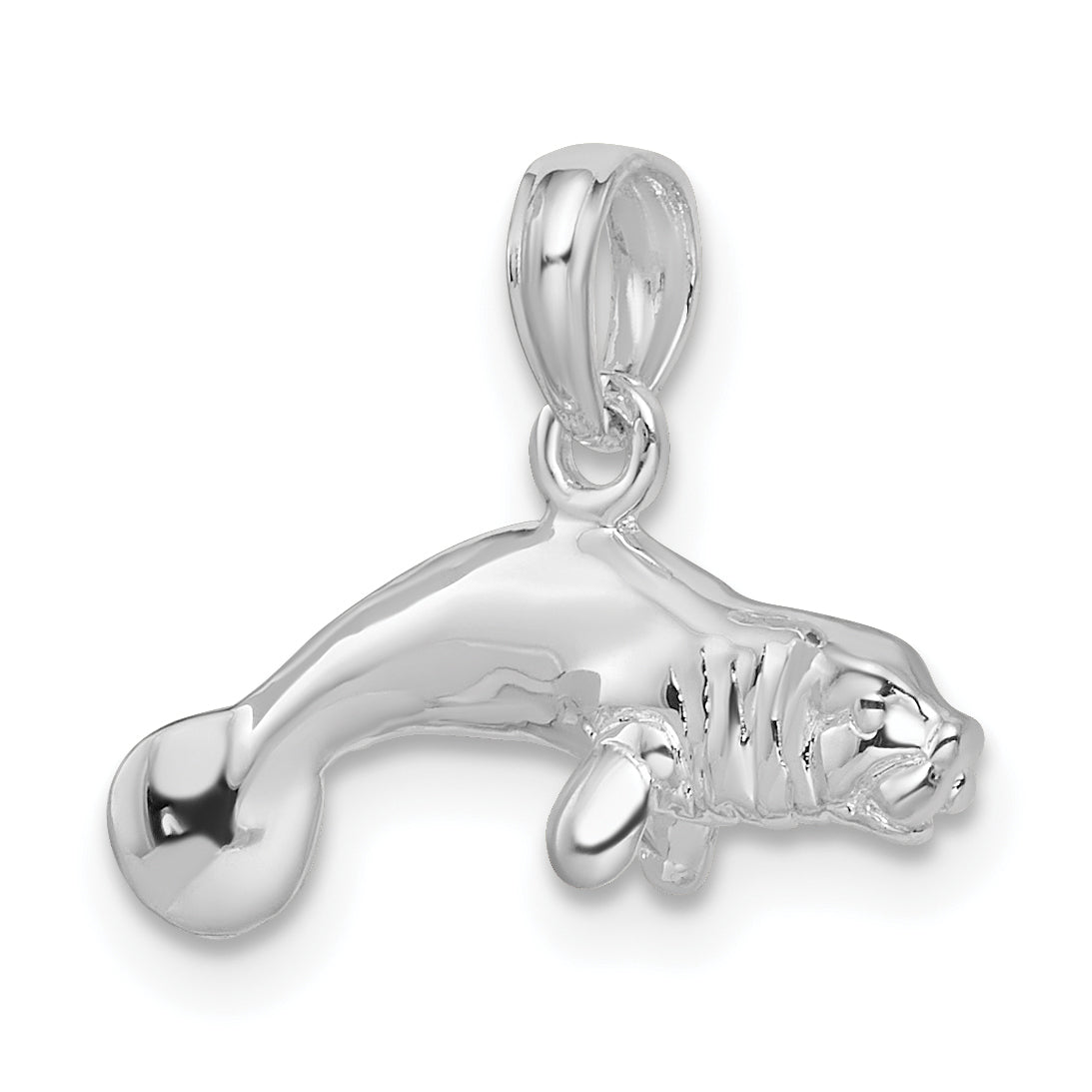 De-Ani Sterling Silver Rhodium-Plated Polished 3D Manatee Pendant