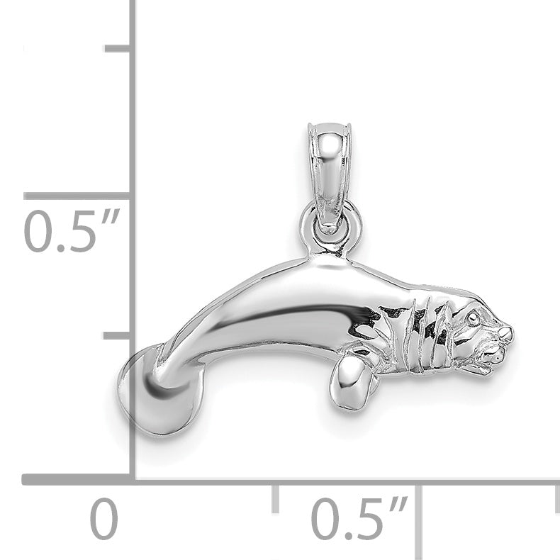 De-Ani Sterling Silver Rhodium-Plated Polished 3D Manatee Pendant