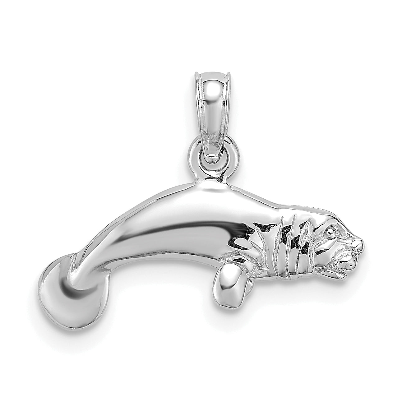 De-Ani Sterling Silver Rhodium-Plated Polished 3D Manatee Pendant