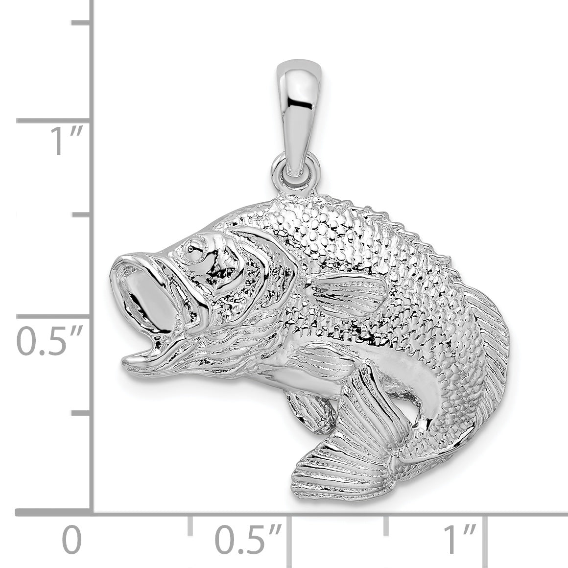 De-Ani Sterling Silver Rhodium-Plated Polished Jumping Bass Fish Pendant