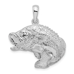 De-Ani Sterling Silver Rhodium-Plated Polished Jumping Bass Fish Pendant