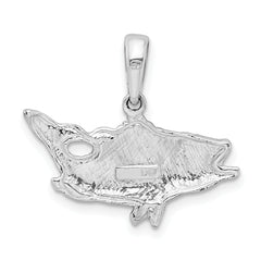 De-Ani Sterling Silver Rhodium-Plated Polished Open Mouth Bass Fish Pendant