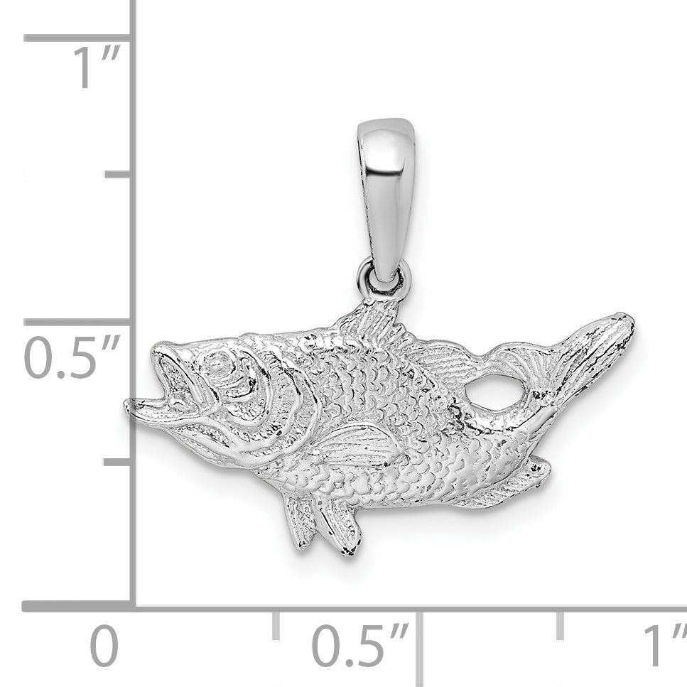 De-Ani Sterling Silver Rhodium-Plated Polished Open Mouth Bass Fish Pendant