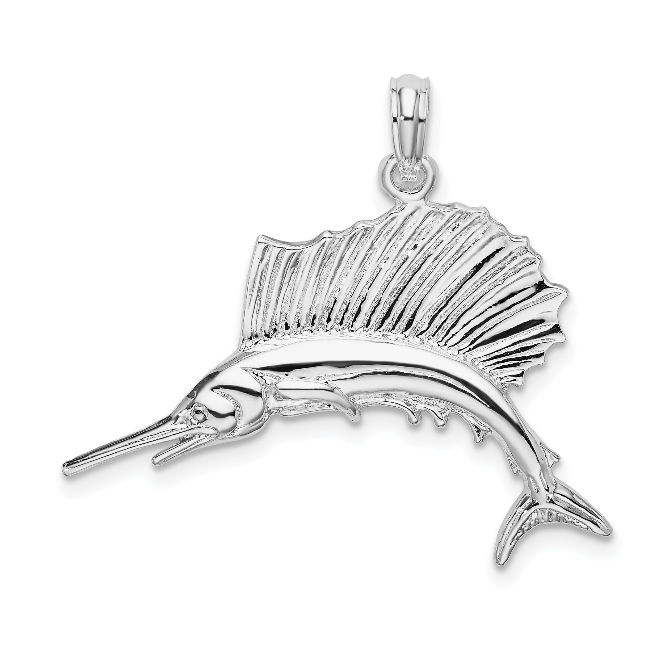 De-Ani Sterling Silver Rhodium-Plated Polished Sailfish Pendant