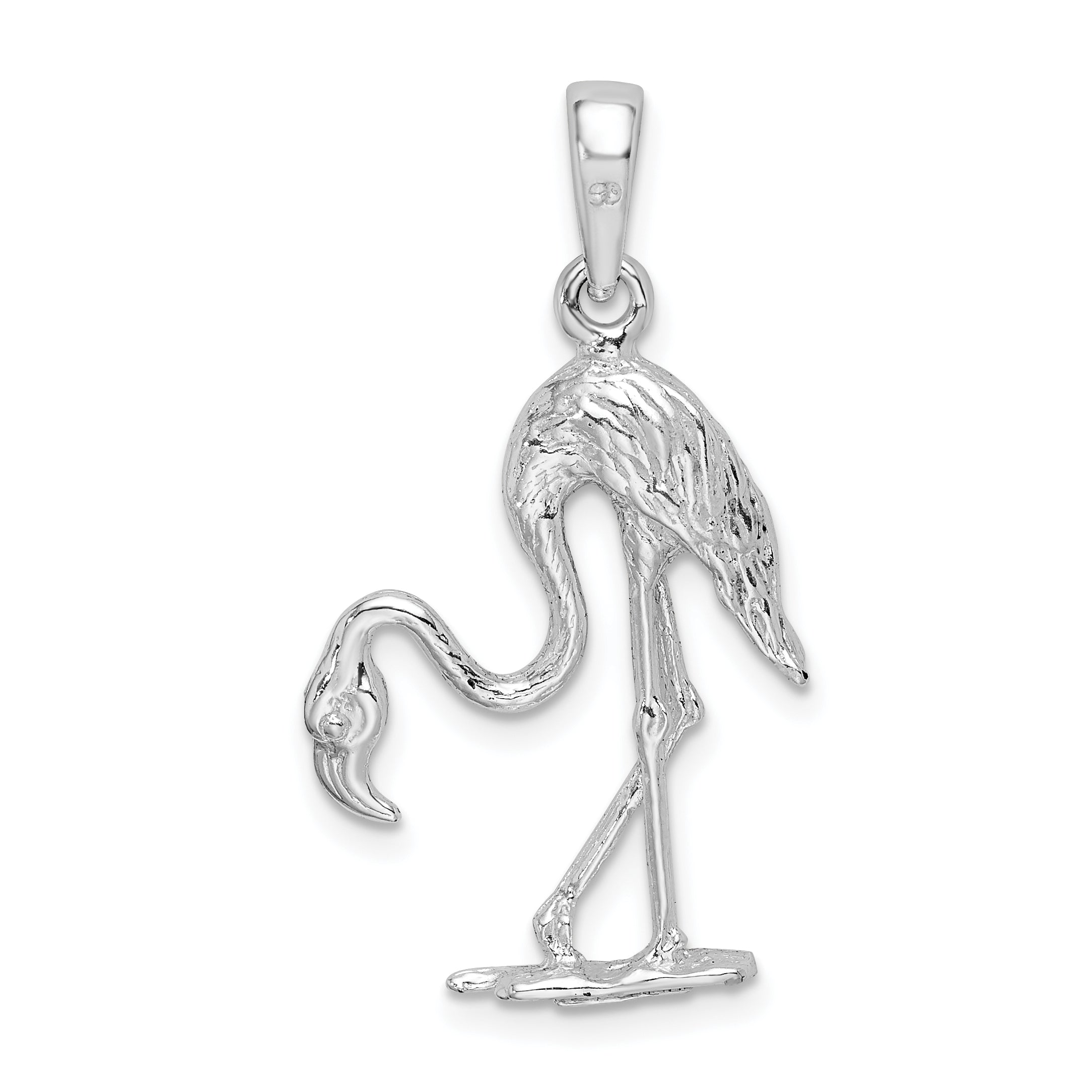 De-Ani Sterling Silver Rhodium-Plated Polished 3D Flamingo Pendant