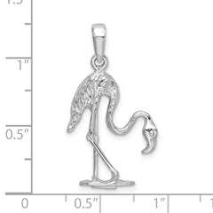 De-Ani Sterling Silver Rhodium-Plated Polished 3D Flamingo Pendant