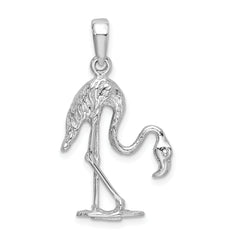 De-Ani Sterling Silver Rhodium-Plated Polished 3D Flamingo Pendant