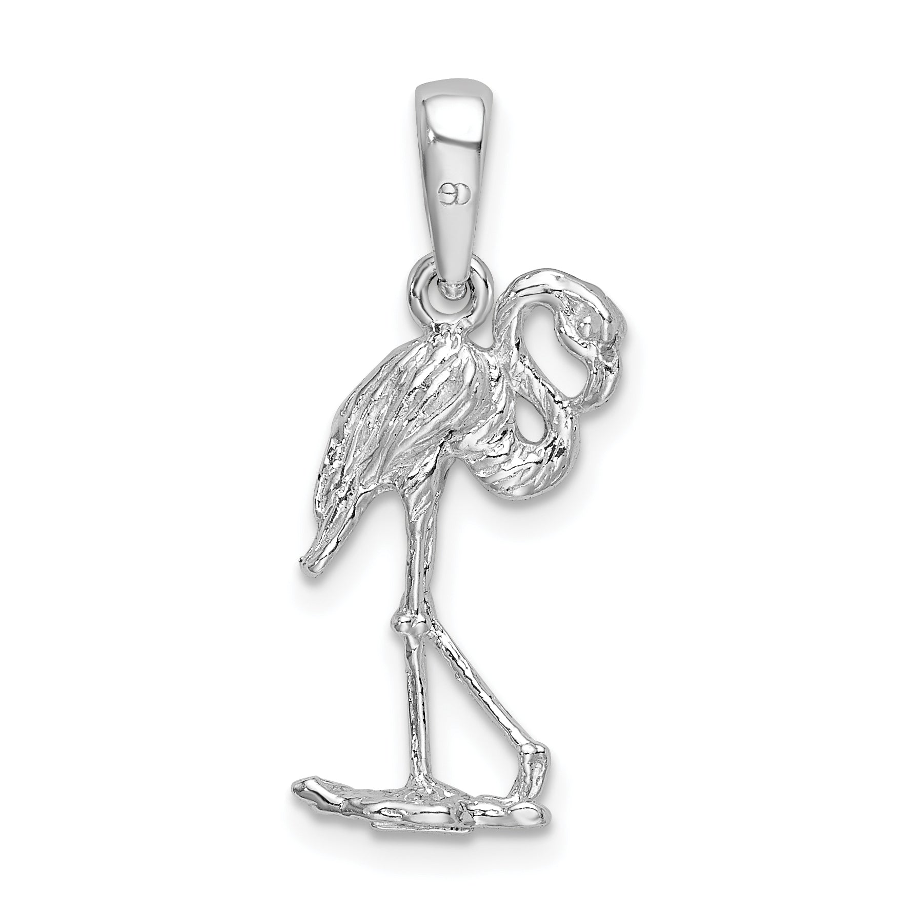 De-Ani Sterling Silver Rhodium-Plated Polished 3D Flamingo Pendant