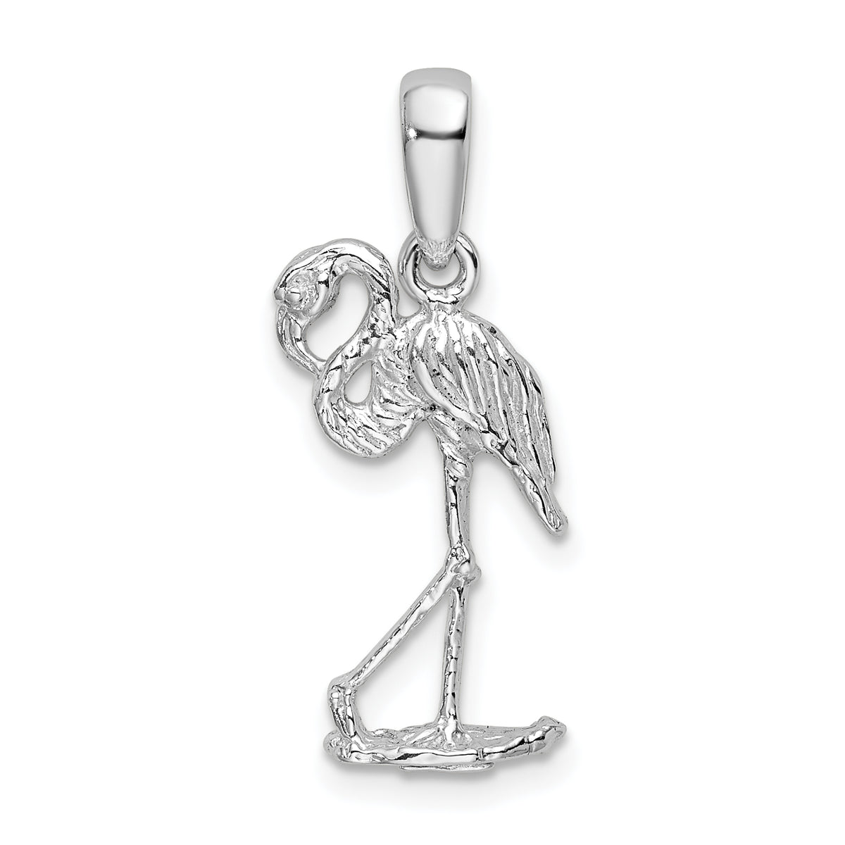 De-Ani Sterling Silver Rhodium-Plated Polished 3D Flamingo Pendant