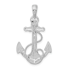 De-Ani Sterling Silver Rhodium-Plated Polished Anchor with Rope Pendant