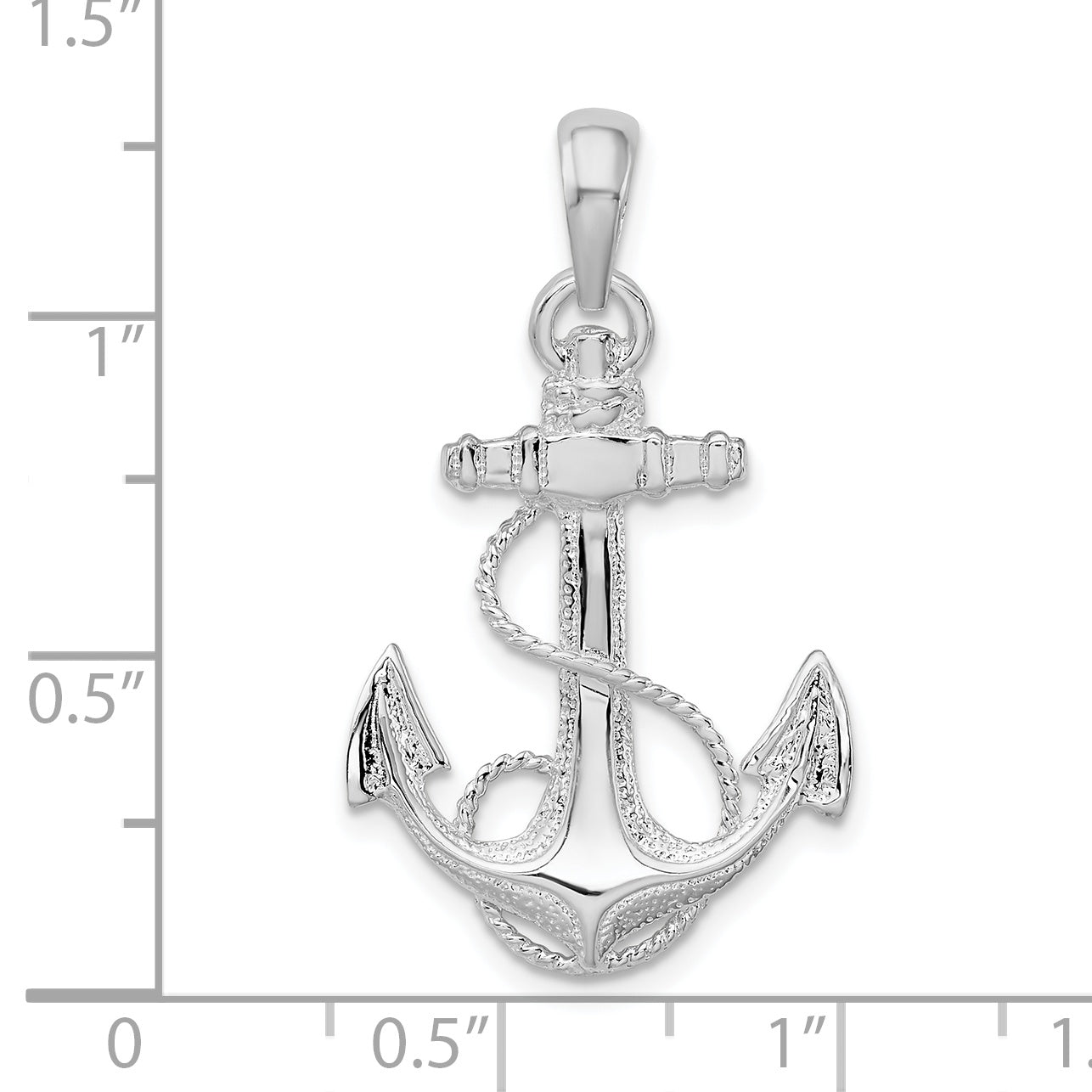 De-Ani Sterling Silver Rhodium-Plated Polished Anchor with Rope Pendant