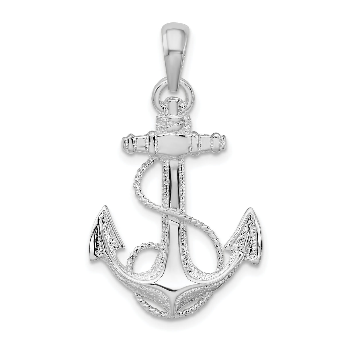 De-Ani Sterling Silver Rhodium-Plated Polished Anchor with Rope Pendant