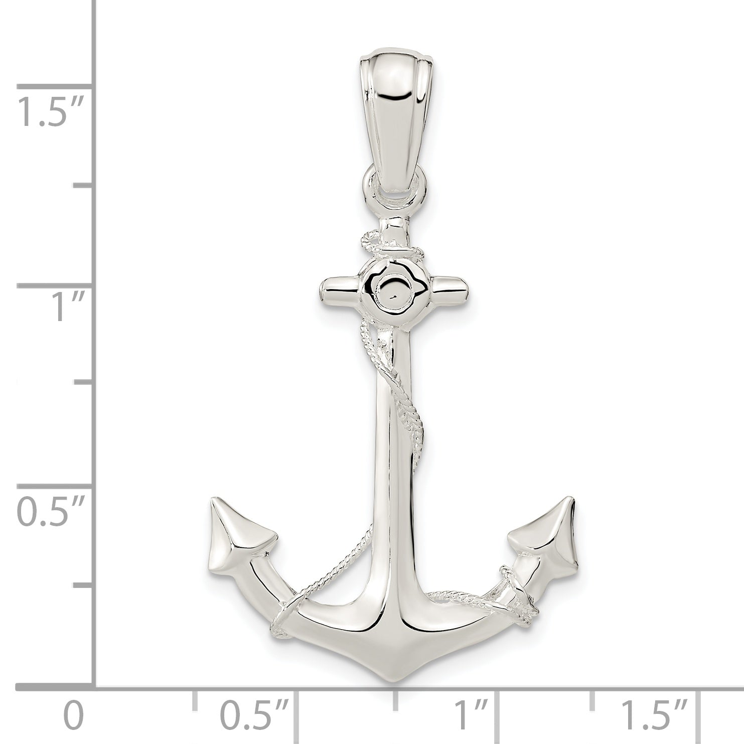 De-Ani Sterling Silver Rhodium-Plated Polished 3D Anchor with Rope Pendant