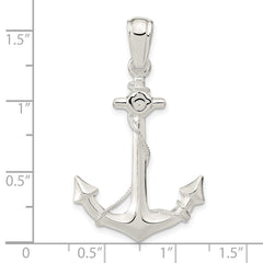 De-Ani Sterling Silver Rhodium-Plated Polished 3D Anchor with Rope Pendant