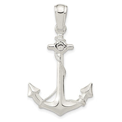 De-Ani Sterling Silver Rhodium-Plated Polished 3D Anchor with Rope Pendant