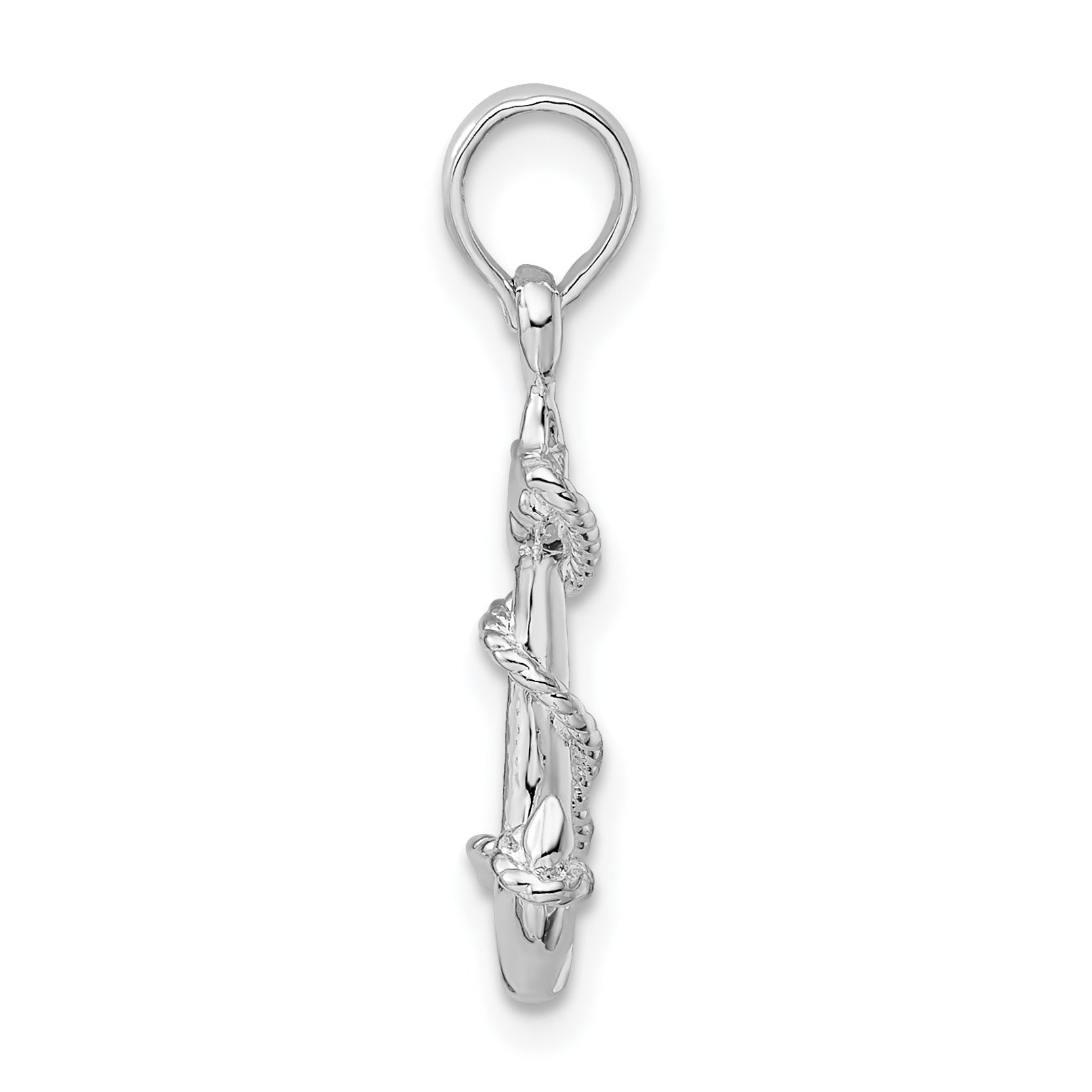 De-Ani Sterling Silver Rhodium-Plated Polished 3D Anchor with Rope Pendant