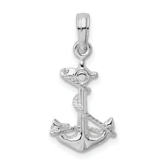 De-Ani Sterling Silver Rhodium-Plated Polished 3D Anchor with Rope Pendant