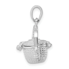 De-Ani Sterling Silver Rhodium-Plated 3D Moveable Large Nantucket Basket Pendant