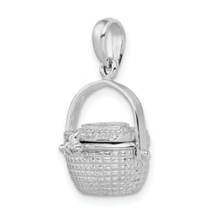 De-Ani Sterling Silver Rhodium-Plated 3D Moveable Large Nantucket Basket Pendant