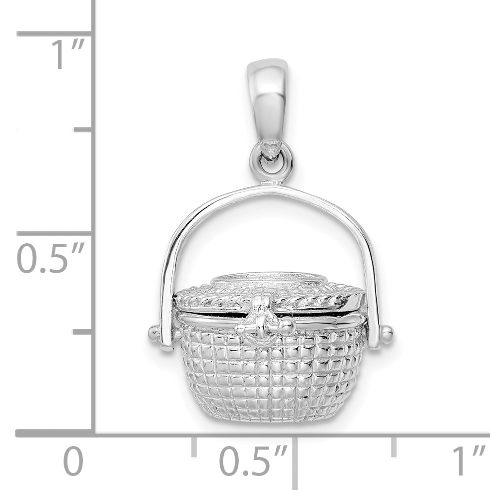 De-Ani Sterling Silver Rhodium-Plated 3D Moveable Large Nantucket Basket Pendant