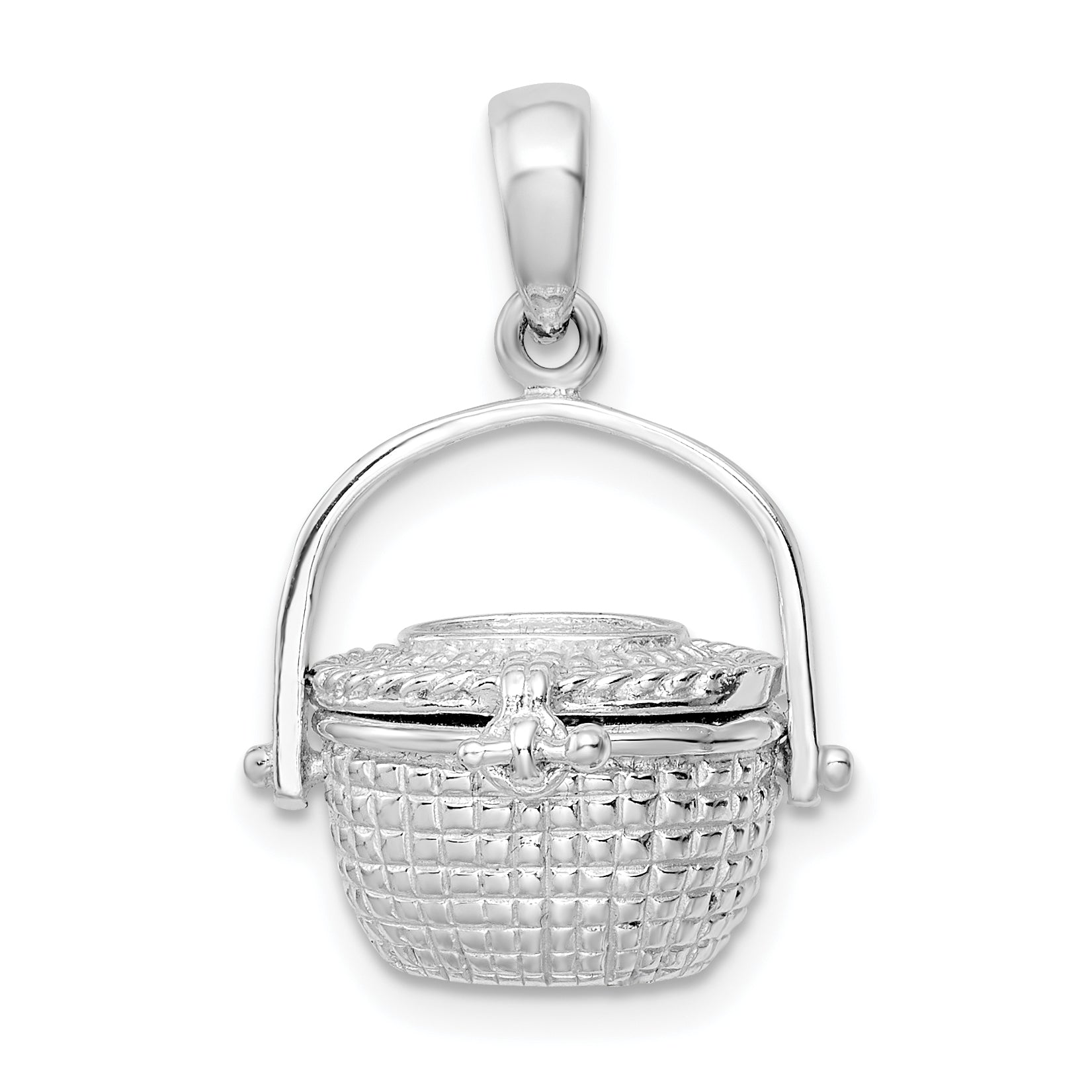 De-Ani Sterling Silver Rhodium-Plated 3D Moveable Large Nantucket Basket Pendant