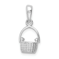 De-Ani Sterling Silver Rhodium-Plated 3D Basket with Moving Handle Pendant